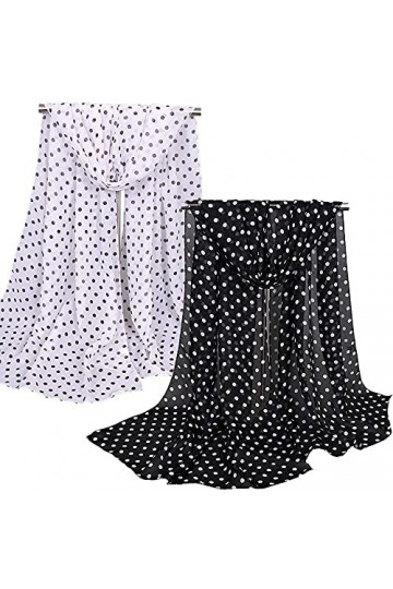 DURINM Écharpe légère en mousseline de soie pour femme - Imprimé à pois - Longue écharpe en soie douce - Écharpe transparente