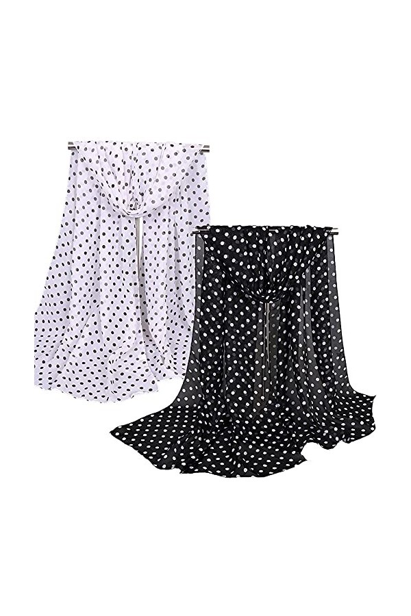 DURINM Écharpe légère en mousseline de soie pour femme - Imprimé à pois - Longue écharpe en soie douce - Écharpe transparente