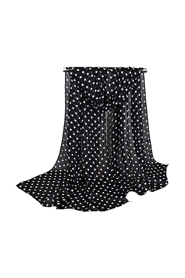 DURINM Écharpe légère en mousseline de soie pour femme - Imprimé à pois - Longue écharpe en soie douce - Écharpe transparente