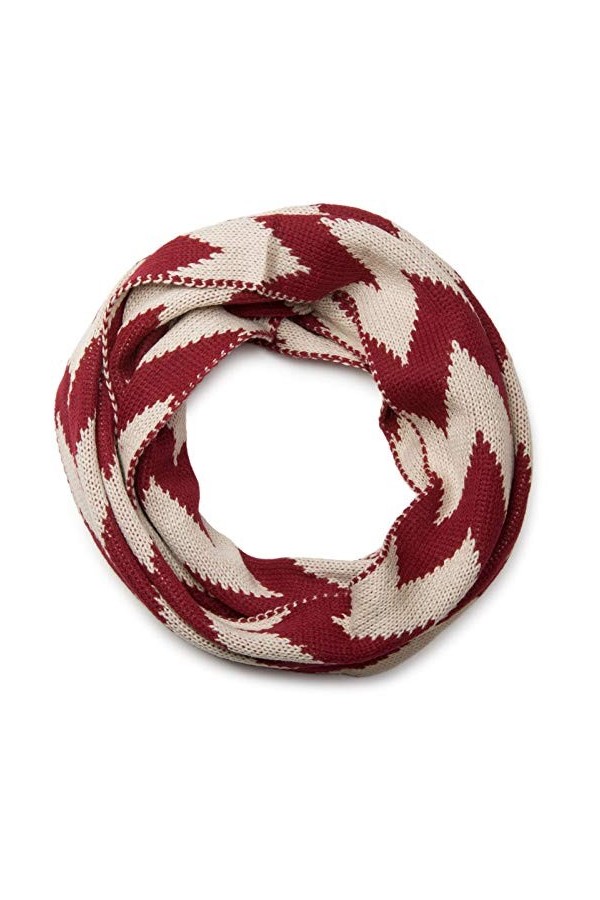 styleBREAKER Écharpe loop en maille lisse avec motif en zigzag de couleur différente, unisexe 01018129, couleur:Rouge-beige