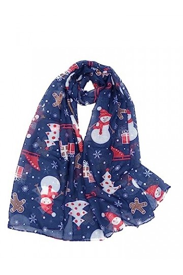 Claudia & Jason® Écharpe avec motif sapin de Noël et bonhomme de neige pour femme, bleu marine, Taille Unique