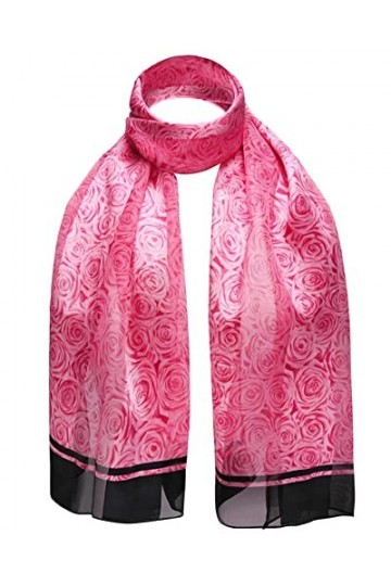 BasicSense Écharpe en satin imprimé rose pour femme, rose, taille unique