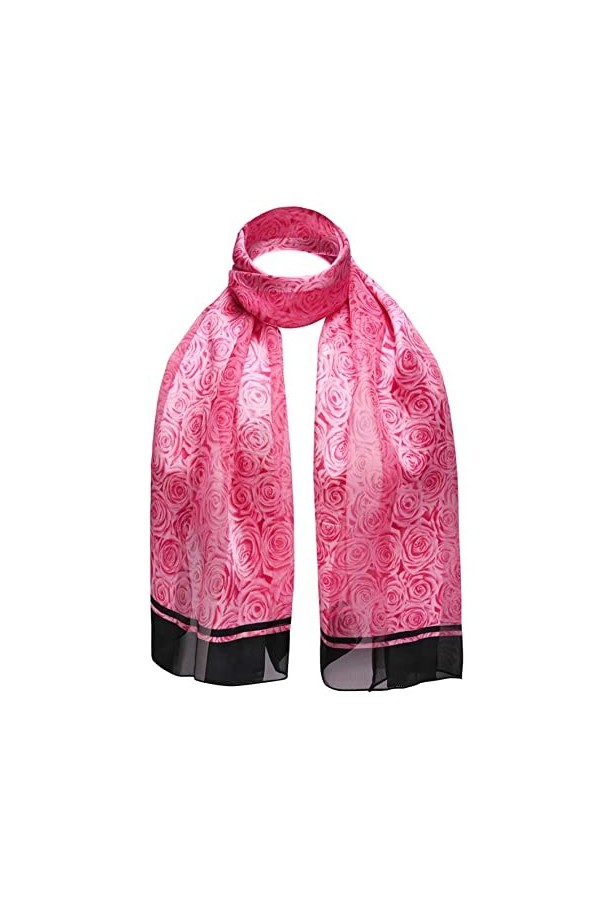 BasicSense Écharpe en satin imprimé rose pour femme, rose, taille unique