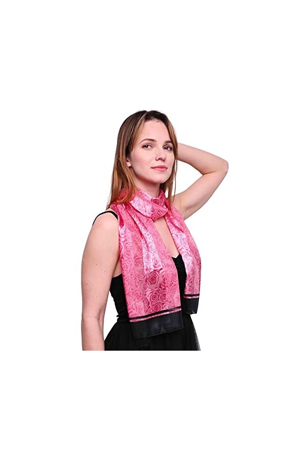 BasicSense Écharpe en satin imprimé rose pour femme, rose, taille unique