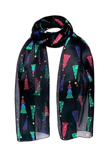 Basic Sense Écharpe de Noël en satin avec motif renne, pain dépices, Père Noël, poinsettia, neige, hiver, flocon de neige, A