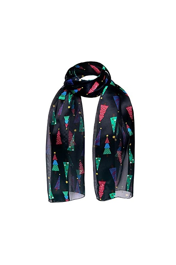Basic Sense Écharpe de Noël en satin avec motif renne, pain dépices, Père Noël, poinsettia, neige, hiver, flocon de neige, A