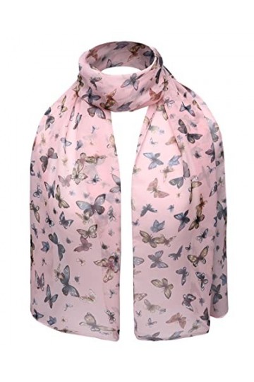 BasicSense Écharpe classique en mousseline de soie avec imprimé papillon, Rose pêche, taille unique