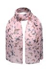 BasicSense Écharpe classique en mousseline de soie avec imprimé papillon, Rose pêche, taille unique