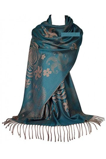 GFM Écharpe style pashmina à motif floral FRL3 , 3032-Tlkek-bleu sarcelle, L