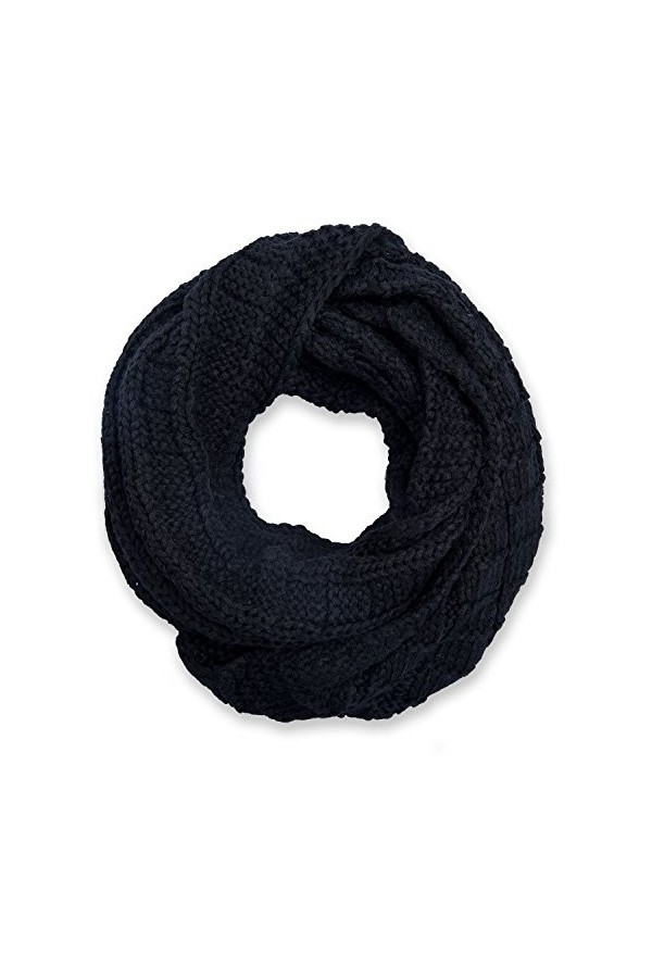 styleBREAKER écharpe loop tricotée à carreaux, mailles fines unies, écharpe dhiver, unisexe 01018154, couleur:Noir