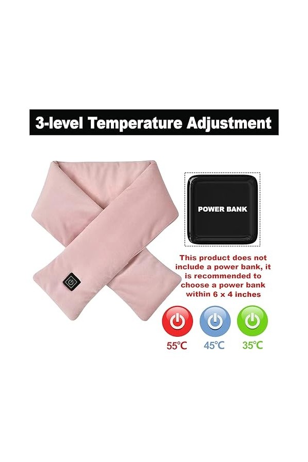 Runmeihe Écharpe chauffante pour homme et femme - Écharpe chauffante douce avec 3 niveaux de chauffage - Chauffage rapide USB