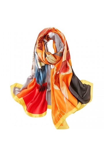WEIGEER Silk Scarf Femme Shawl Orange Scarf Stain Neckerchief Head Wrap Thin Scarf Ladies Beach Shawl Vintage Bridal Mousseli