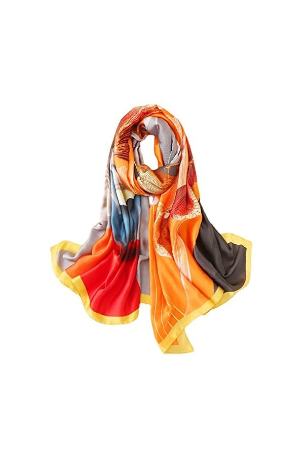 WEIGEER Silk Scarf Femme Shawl Orange Scarf Stain Neckerchief Head Wrap Thin Scarf Ladies Beach Shawl Vintage Bridal Mousseli