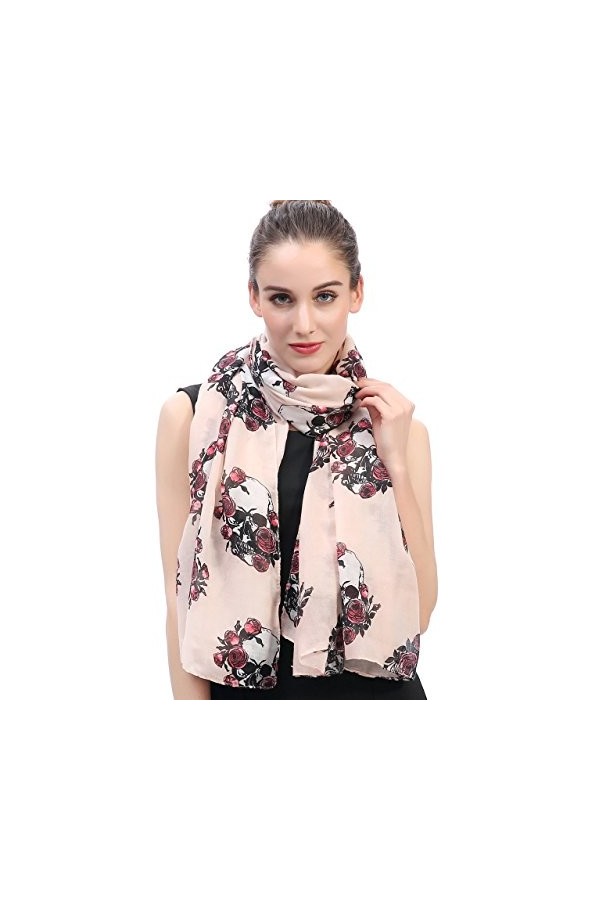 Lina & Lily Écharpe Foulard pour Femme Imprimé Rose and Crâne le jour de la morts Rose&nbsp;Clair 