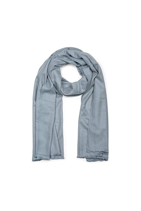 styleBREAKER écharpe étole douce, couleur unie avec franges, tissu, unisexe 01017070, couleur:Gris-bleu