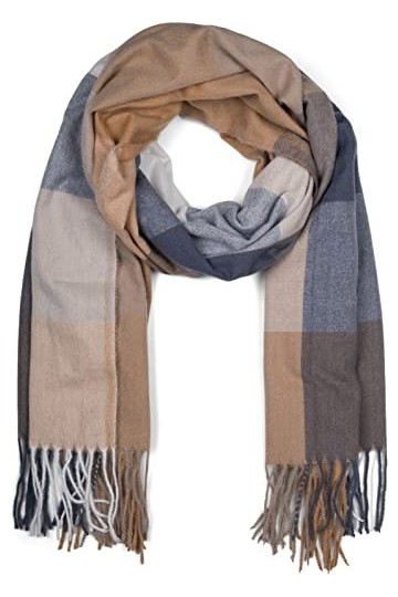 styleBREAKER Écharpe unisexe à carreaux doux avec de longues franges, à carreaux, hiver, étole 01017110, couleur:Brun-Beige-G