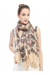 Lina & Lily Écharpe Foulard pour Femme Imprimé Crâne le jour de la morts Camel 