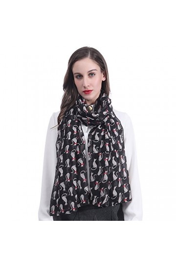 Lina & Lily Écharpe Foulard pour Femme Imprimé Chat Matou Noir 