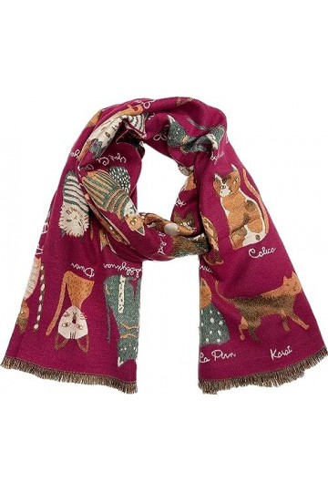 J26 Écharpe dhiver XXL en coton - Motif oursons et chats, Chat rose, 68 x 190 cm