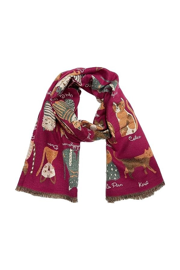 J26 Écharpe dhiver XXL en coton - Motif oursons et chats, Chat rose, 68 x 190 cm