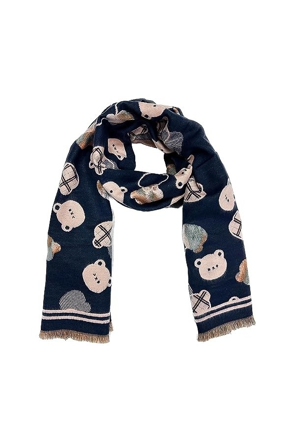 J26 Écharpe dhiver XXL en coton - Motif oursons et chats, Chat rose, 68 x 190 cm