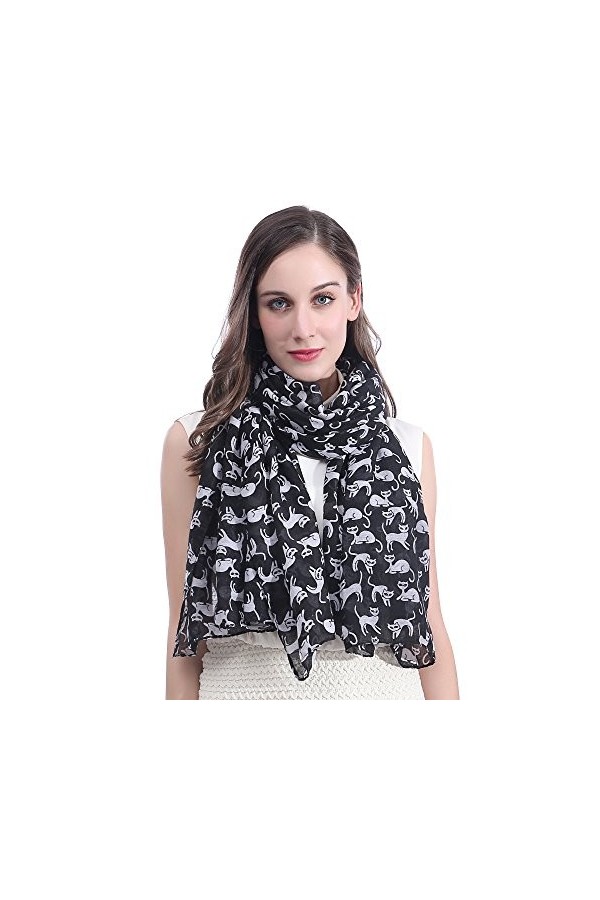 Lina & Lily Écharpe Foulard imprimé Chat Noir 