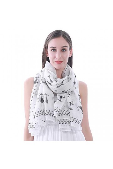 Lina & Lily Châle Foulard Femme Bufanda Imprimé Chat Chaton Blanc 