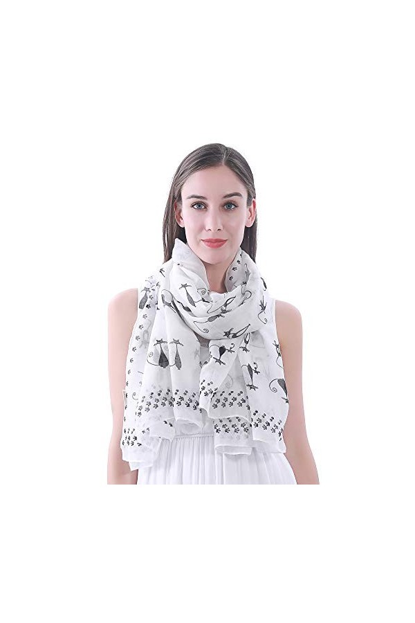 Lina & Lily Châle Foulard Femme Bufanda Imprimé Chat Chaton Blanc 