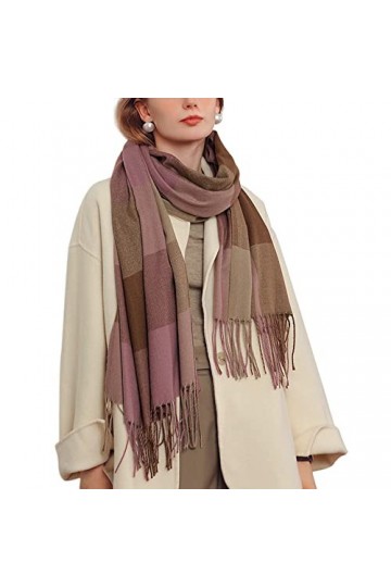 Écharpe Femme Classique Grande Écharpe à Carreaux Longue Etole avec Franges Écharpe Femme Élégante en Imitation Cachemire Cha