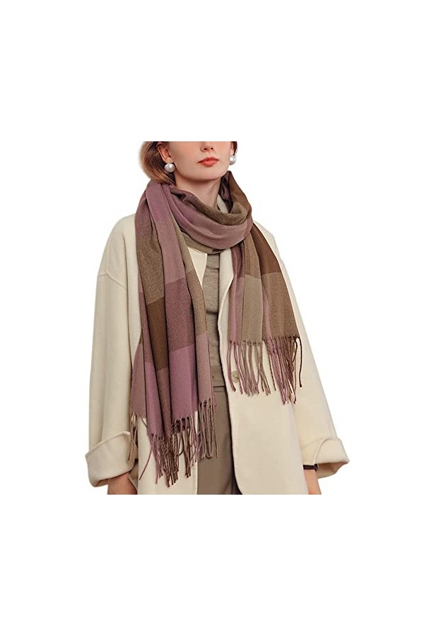 Écharpe Femme Classique Grande Écharpe à Carreaux Longue Etole avec Franges Écharpe Femme Élégante en Imitation Cachemire Cha