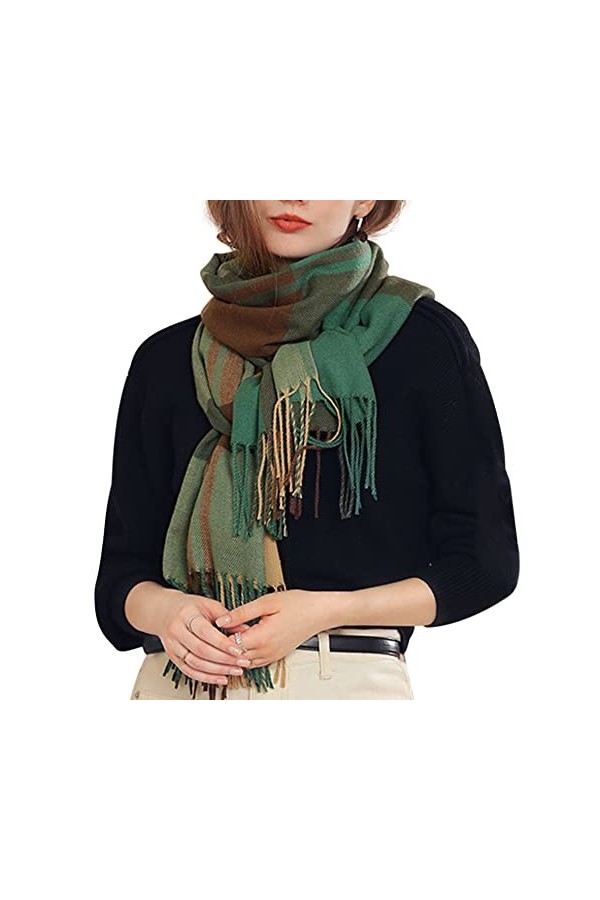 Écharpe Femme Classique Grande Écharpe à Carreaux Longue Etole avec Franges Écharpe Femme Élégante en Imitation Cachemire Cha