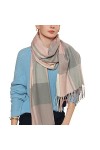 Écharpe Femme Classique Grande Écharpe à Carreaux Longue Etole avec Franges Écharpe Femme Élégante en Imitation Cachemire Cha