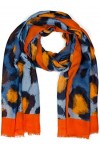 styleBREAKER Echarpe pour dames avec imprimé léo abstrait oversize et franges courtes 01016207, couleur:Orange-bleu