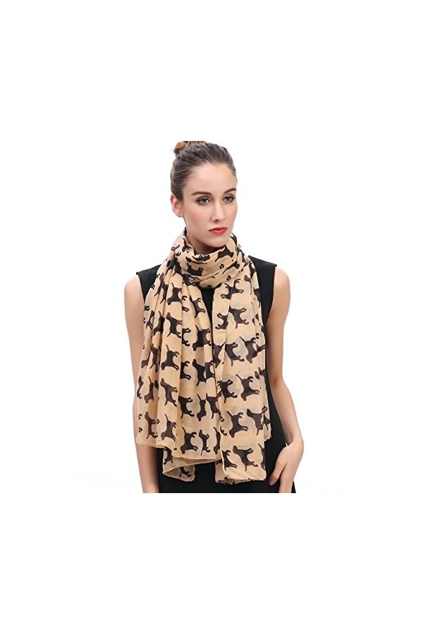 Lina & Lily Écharpe Foulard pour Femme Imprimé Chien Labrador Retriever Camel 
