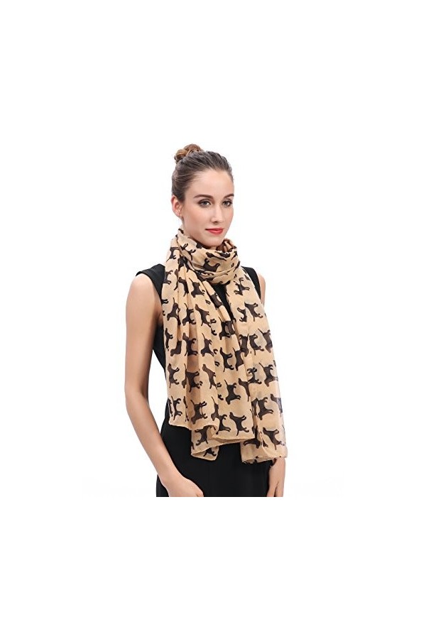 Lina & Lily Écharpe Foulard pour Femme Imprimé Chien Labrador Retriever Camel 