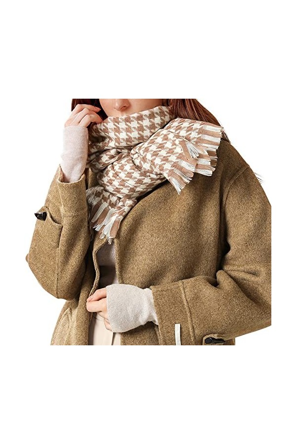 Écharpe Femme Tissée Classique Pied de Poule Longue Écharpe Large Etole avec Franges Élégante Écharpe pour Femme en Imitation