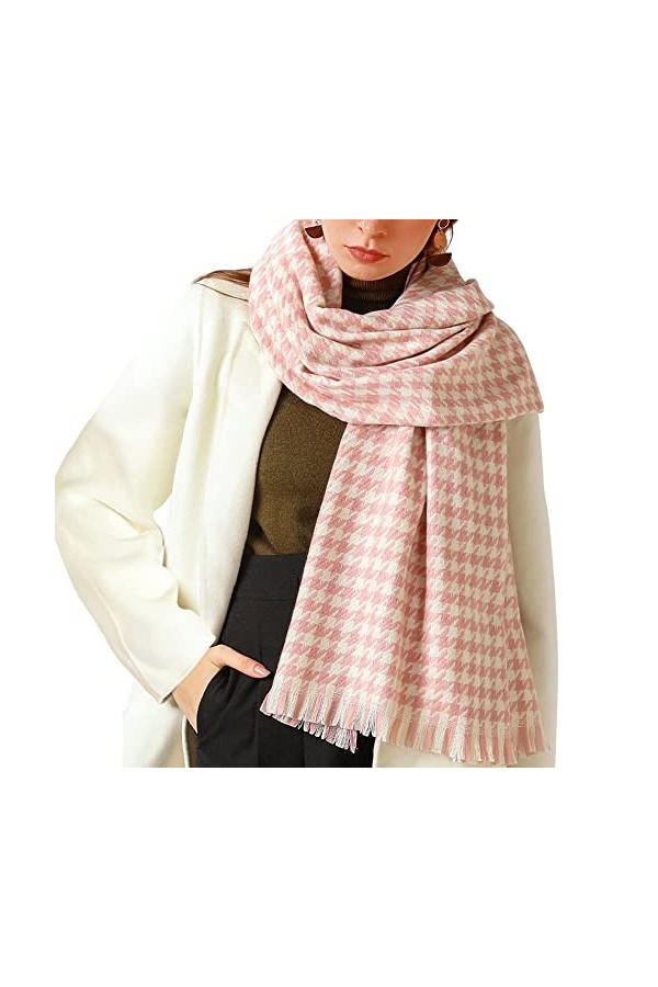 Écharpe Femme Tissée Classique Pied de Poule Longue Écharpe Large Etole avec Franges Élégante Écharpe pour Femme en Imitation