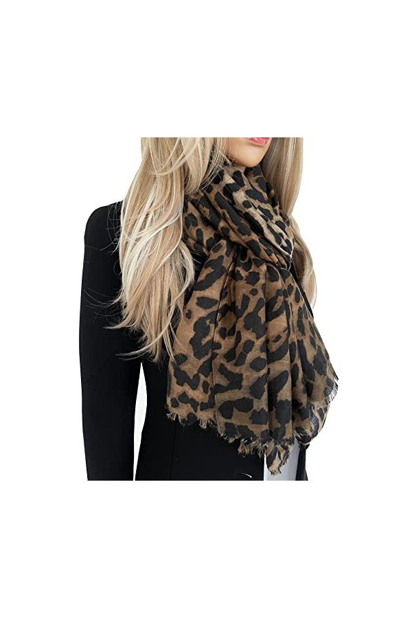 The Accessory Co Grande écharpe en peau de serpent pour femme Imprimé léopard Écharpes légères Jaune moutarde Orange Rouge Bl