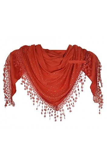 GFM® foulard triangle en jersey avec strass, dentelle et pompons -Terre cuite- TRI-15-TERCOT 