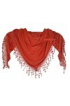 GFM® foulard triangle en jersey avec strass, dentelle et pompons -Terre cuite- TRI-15-TERCOT 