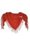 GFM® foulard triangle en jersey avec strass, dentelle et pompons -Terre cuite- TRI-15-TERCOT 