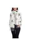 ASEELO Foulard noir à motif floral pour femme - Longue écharpe dhiver douce et chaude en laine - Avec pompon, Panda Bambou, 