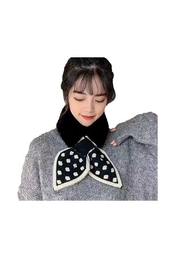 DNLKWGO Écharpe dhiver chaude en fourrure polaire avec col en fausse fourrure pour femmes et filles, Noir , taille unique