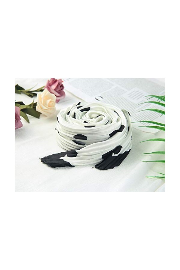 sourcing map 50 S Foulard Col Plissé pour Femmes Losange Mouchoir Pois Bandana Cheveux Enroule Bandeaux Blanc noir 102x45cm /