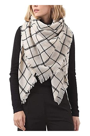 Durio Foulard triangulaire pour femme - Écharpe dautomne fine - Doux - Écharpe de couverture élégante - Avec franges, Beige 