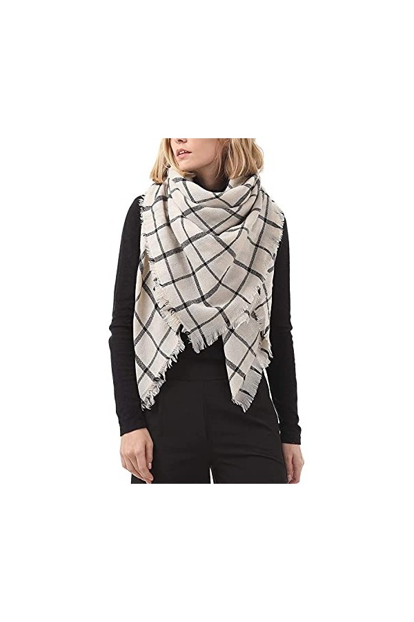 Durio Foulard triangulaire pour femme - Écharpe dautomne fine - Doux - Écharpe de couverture élégante - Avec franges, Beige 