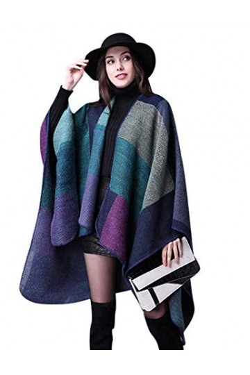 LATH.PIN Femme Manteau Cape Echarpe Epaisse Large Poncho Foulard Châle Chaud Hiver Conceptions Géométriques Irrégulier Viole
