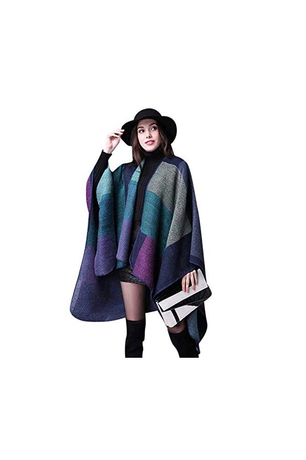 LATH.PIN Femme Manteau Cape Echarpe Epaisse Large Poncho Foulard Châle Chaud Hiver Conceptions Géométriques Irrégulier Viole