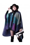 LATH.PIN Femme Manteau Cape Echarpe Epaisse Large Poncho Foulard Châle Chaud Hiver Conceptions Géométriques Irrégulier Viole