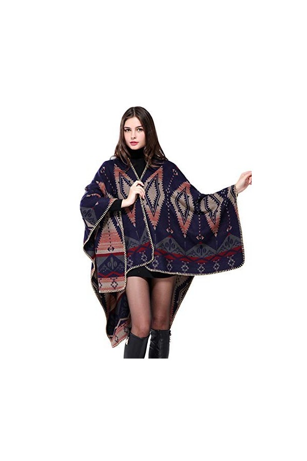 LATH.PIN Femme Manteau Cape Echarpe Epaisse Large Poncho Foulard Châle Chaud Hiver Conceptions Géométriques Irrégulier Viole